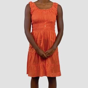 Burnt Orange Bohemian Smocked Tiered Peasant Nap Dress Sz M